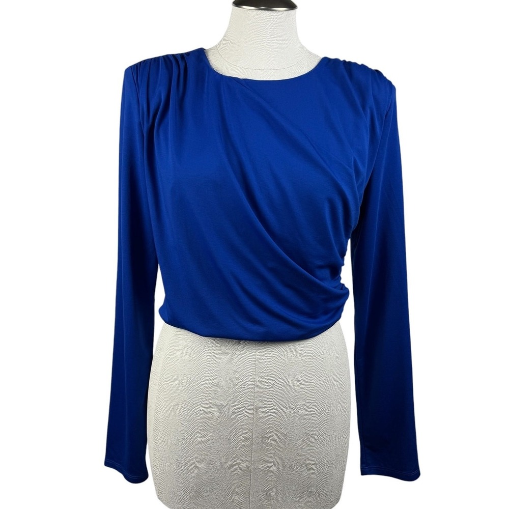 DO BE Women's Royal Blue Ruched Bodycon Long Sleeve Crop Top Shirt Size‎ Large